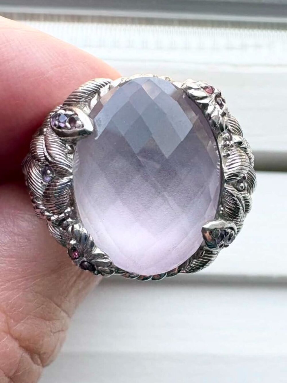 Judith Ripka Sterling Silver Checkerboard Cut Rose Quartz & Amethyst Ring